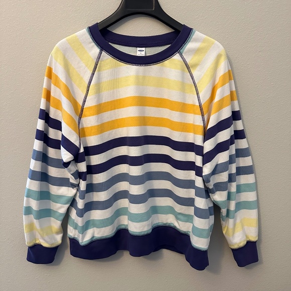 Old Navy Tops - Old Navy Stripe Crew-neck Sweatshirt - Blue, Yellow, & White - XL